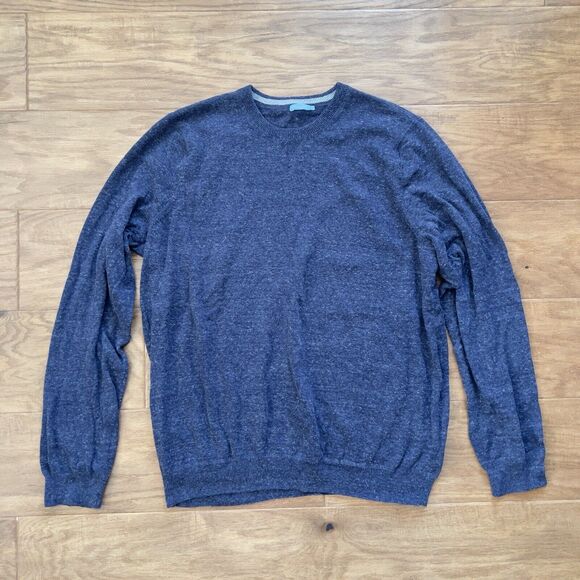J. McLaughlin Sweater Men’s Size L Cotton Crew Neck Pullover Denim Blue - Picture 1 of 7